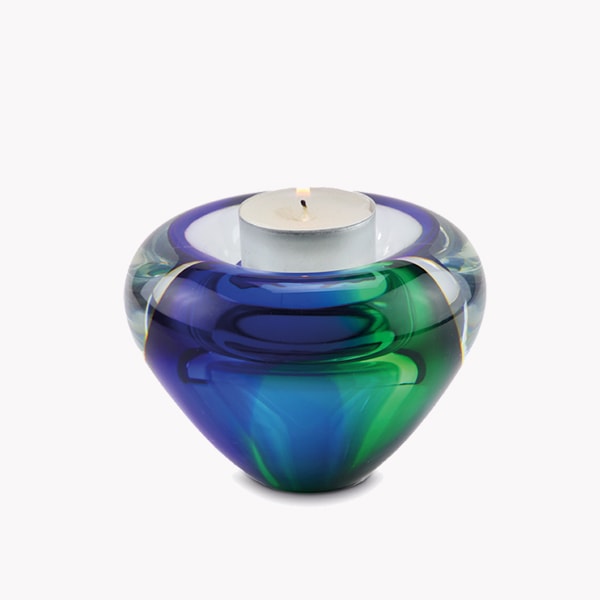 Verwaarlozing prioriteit Wrak Mini urn glas met waxinelicht blauw/groen €89,- | GRAFKIST-URN